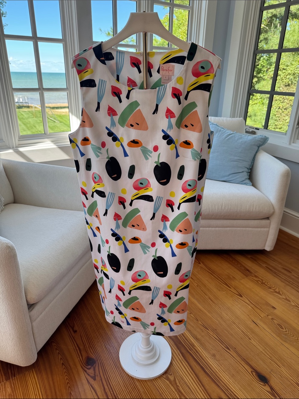 Sleeveless Mini Dress in White with Multicolor Abstract Print